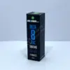 Black CBD oil packaging with bold blue text.